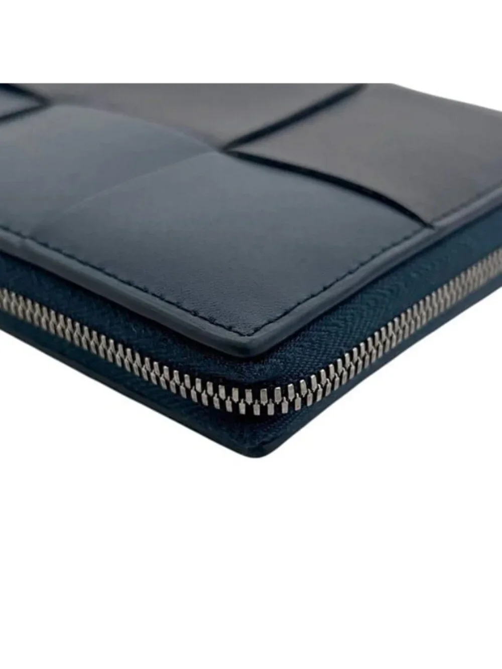 Bottega Veneta Zip Around Wallet Zip Navy Blue Cassette with Leather Charm IC